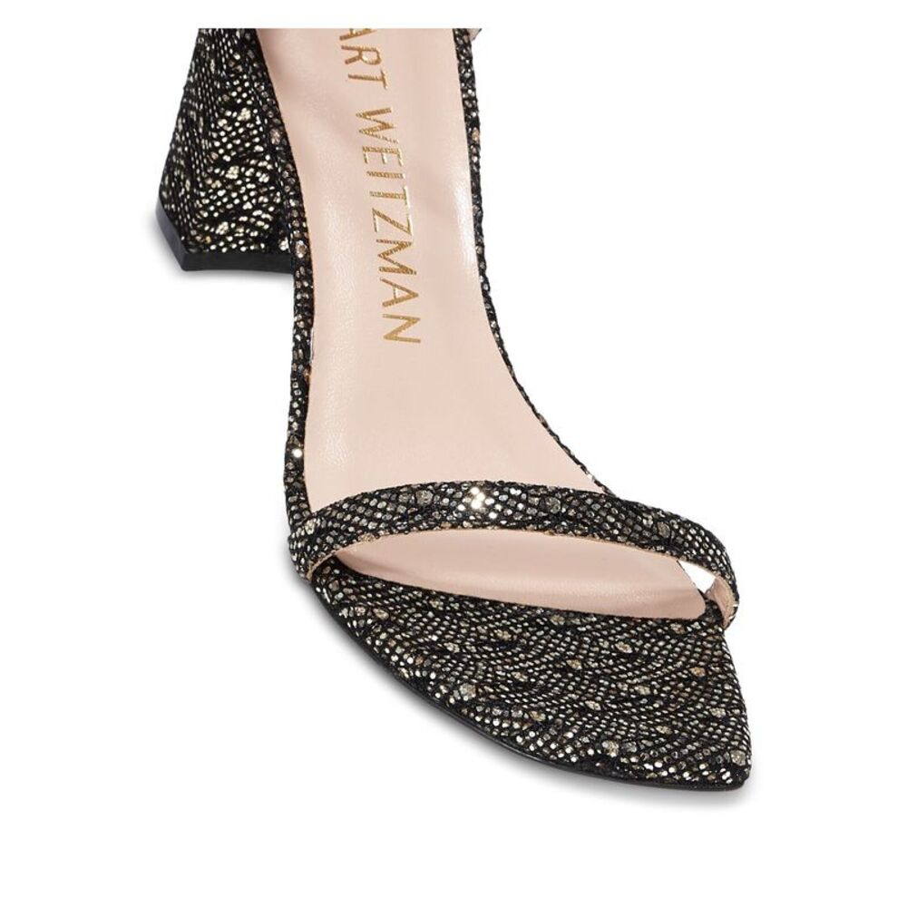 STUART WEITZMAN Womens Gold Glitter Amelina Square Toe Block Heel Sandals 8 B - Picture 4 of 4